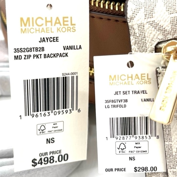 Michael Kors Jaycee Medium Zip Packet Backpack & Large Trifold Wallet Vanilla - Picture 13 of 13